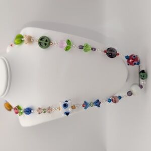 Handmade Lampwork Glass Bead Garden Theme Boho Necklace 24.5"